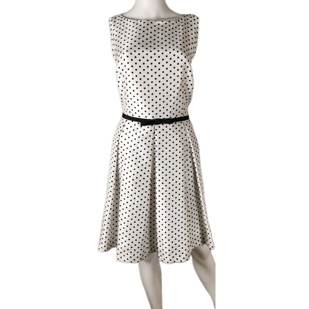 Danny & Nicole White/Black Polka Dot  Sleeveless Classic/Preppy A-line Dress 16